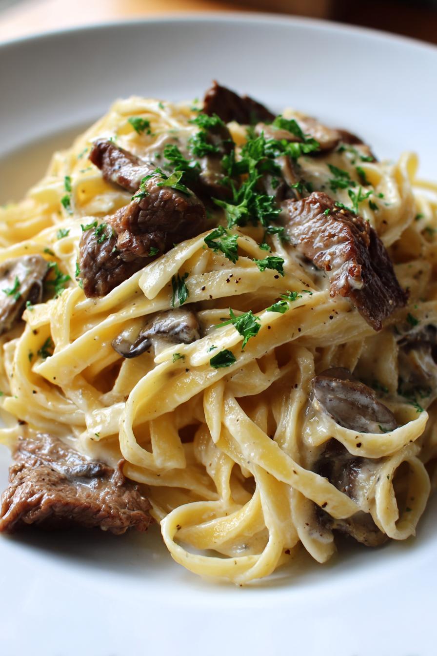 creamy beef alfredo pasta - detail 1