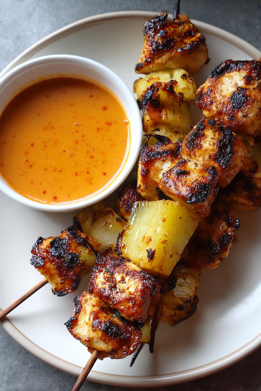 grilled chipotle chicken pineapple skewers bang bang sauce