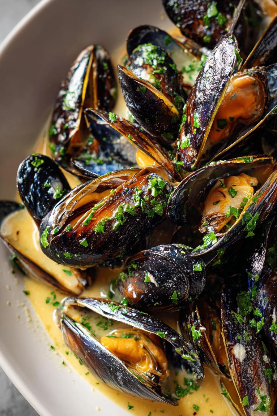 luxurious mussels in white wine sauce