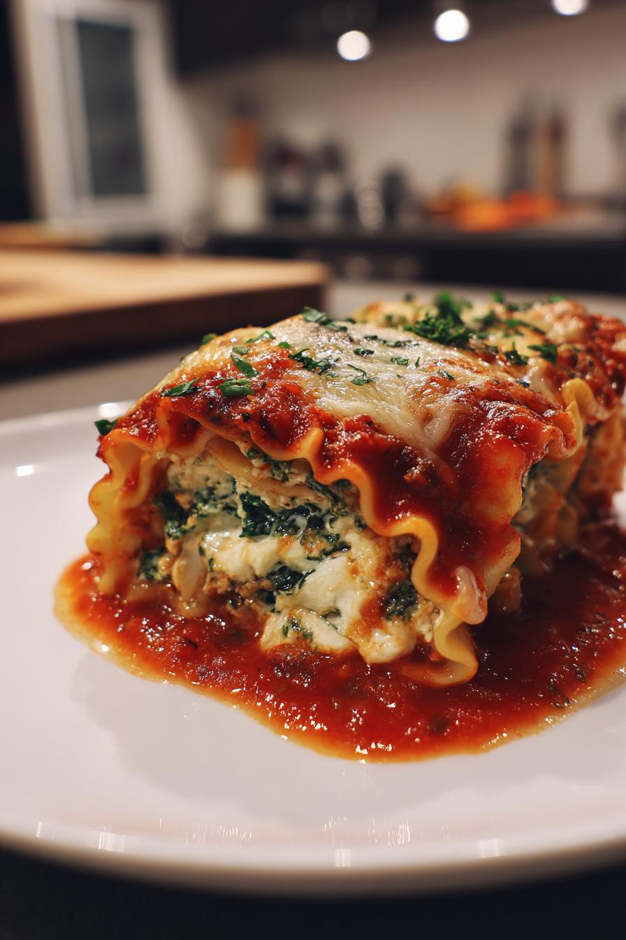 mushroom spinach lasagna rolls - detail 2