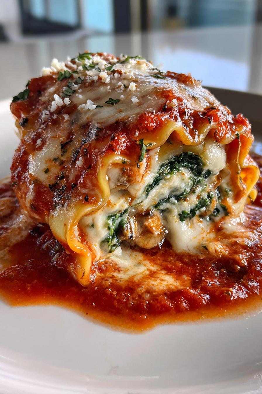 mushroom spinach lasagna rolls