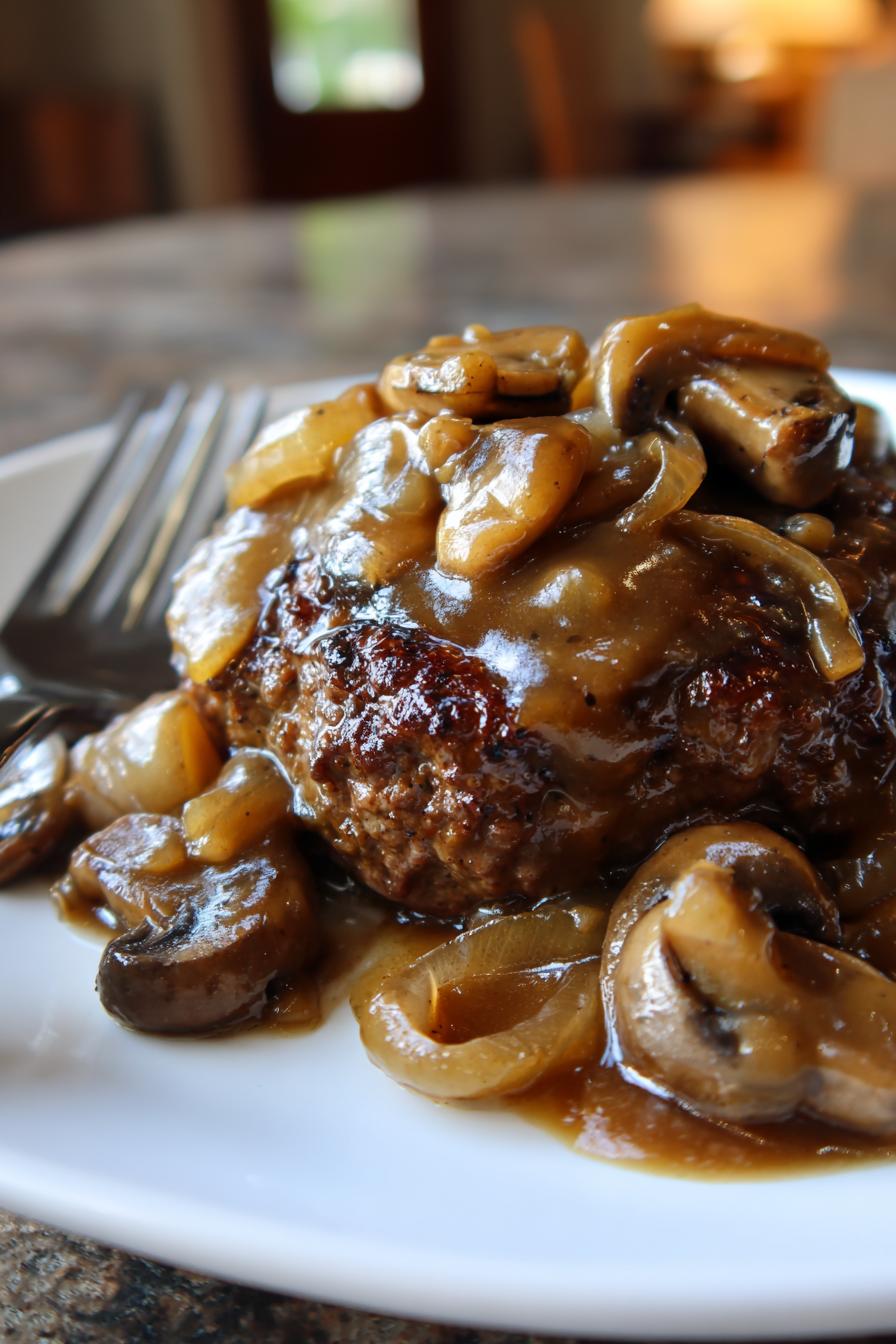 salisbury steak with mushroom gravy - detail 2
