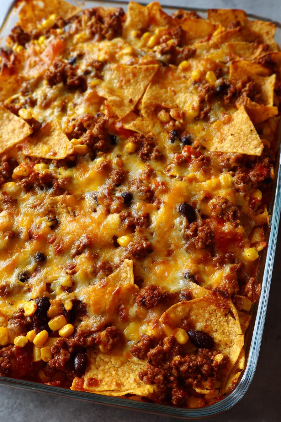 taco casserole with tortilla chips